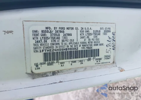 1995 Ford Econoline E250 Van из США, поврежденный, VIN 1FTHE24H0SHB98082